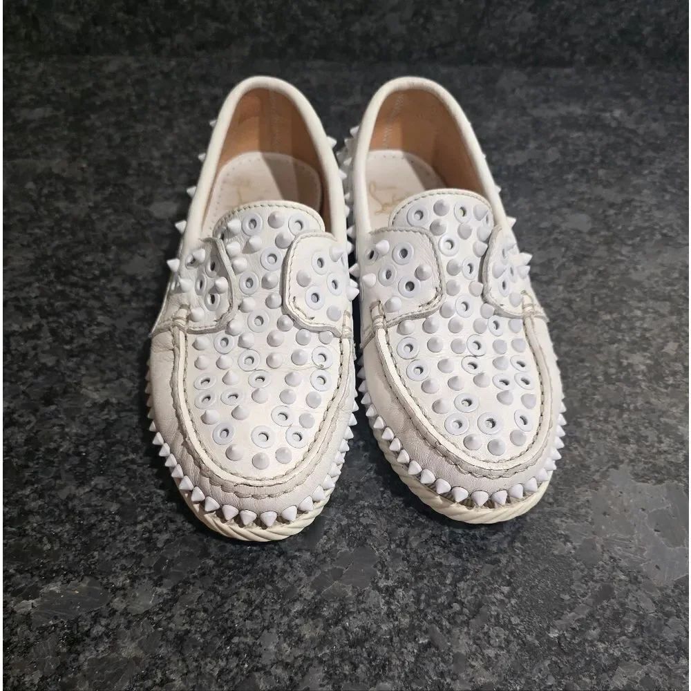 Christian Louboutin Yacht Spike Leather Loafers Size 36/6 White
